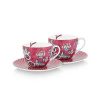 Pip Studio Lot De 2 Tasses Et Soucoupes A Cappuccino Flower Festival Rose Fonce Tous Collections