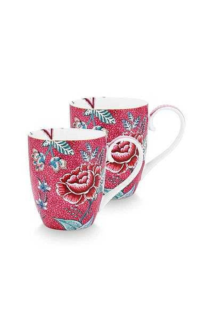 Pip Studio Lot De 2 Tasses Xl Flower Festival Rose Fonce Tous Collections