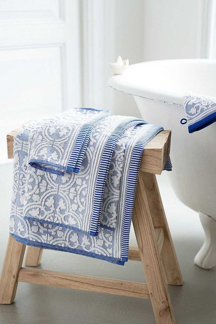 Pip Studio Lot De 3 Serviettes De Bain Tile De Pip Bleu 55X100Cm Serviettes De Toilette