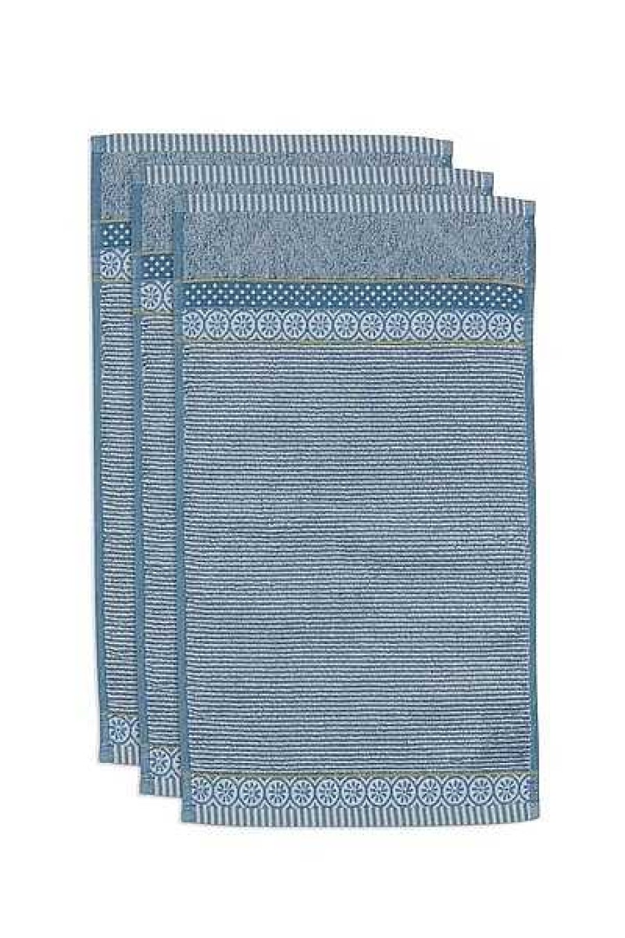 Pip Studio Lot De 3 Serviettes Invite Soft Zellige Bleu/Gris 30X50Cm Nouveau Linge De Bain