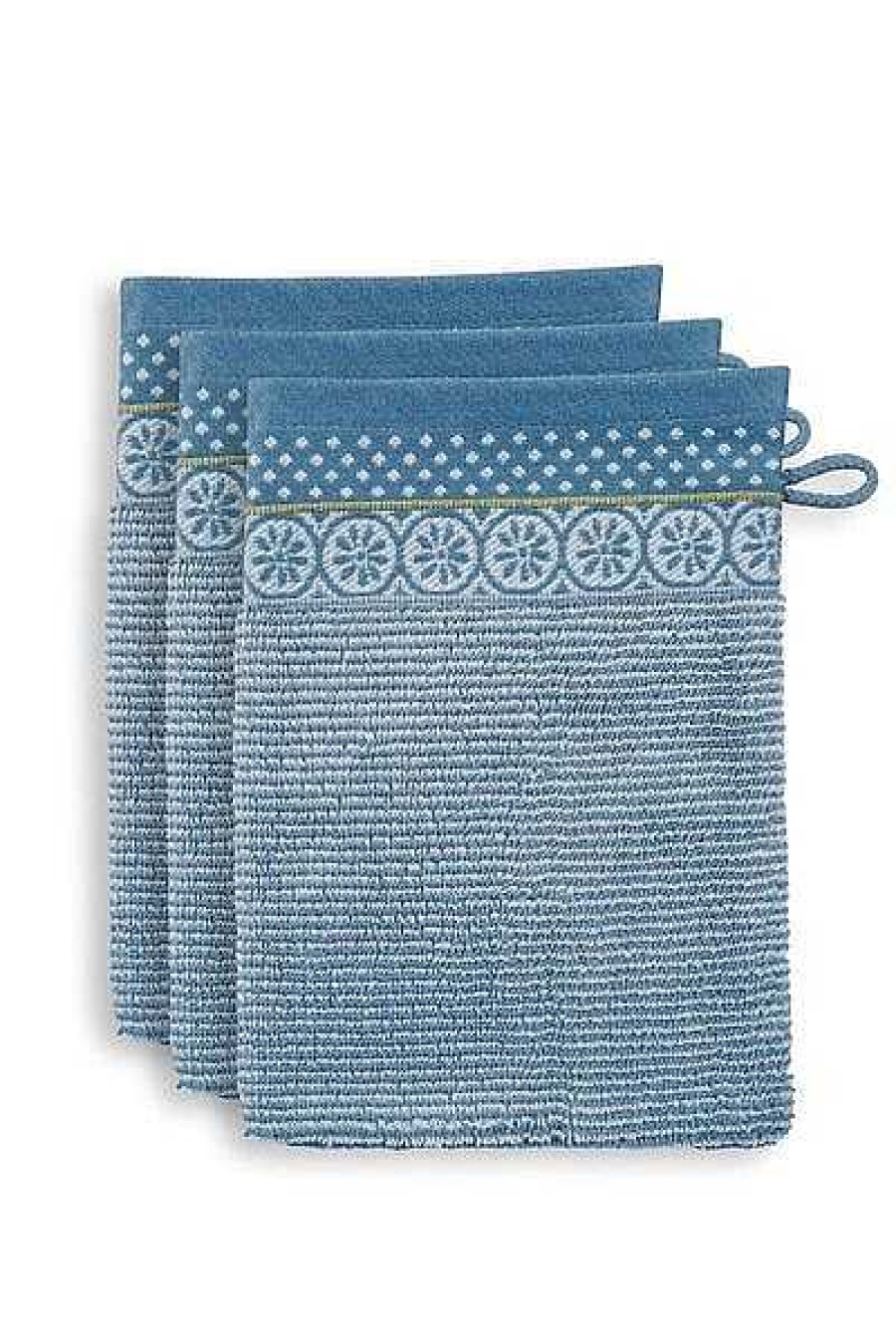 Pip Studio Lot De 3 Gants De Toilette Soft Zellige Bleu/Gris 16X22Cm Nouveau Linge De Bain