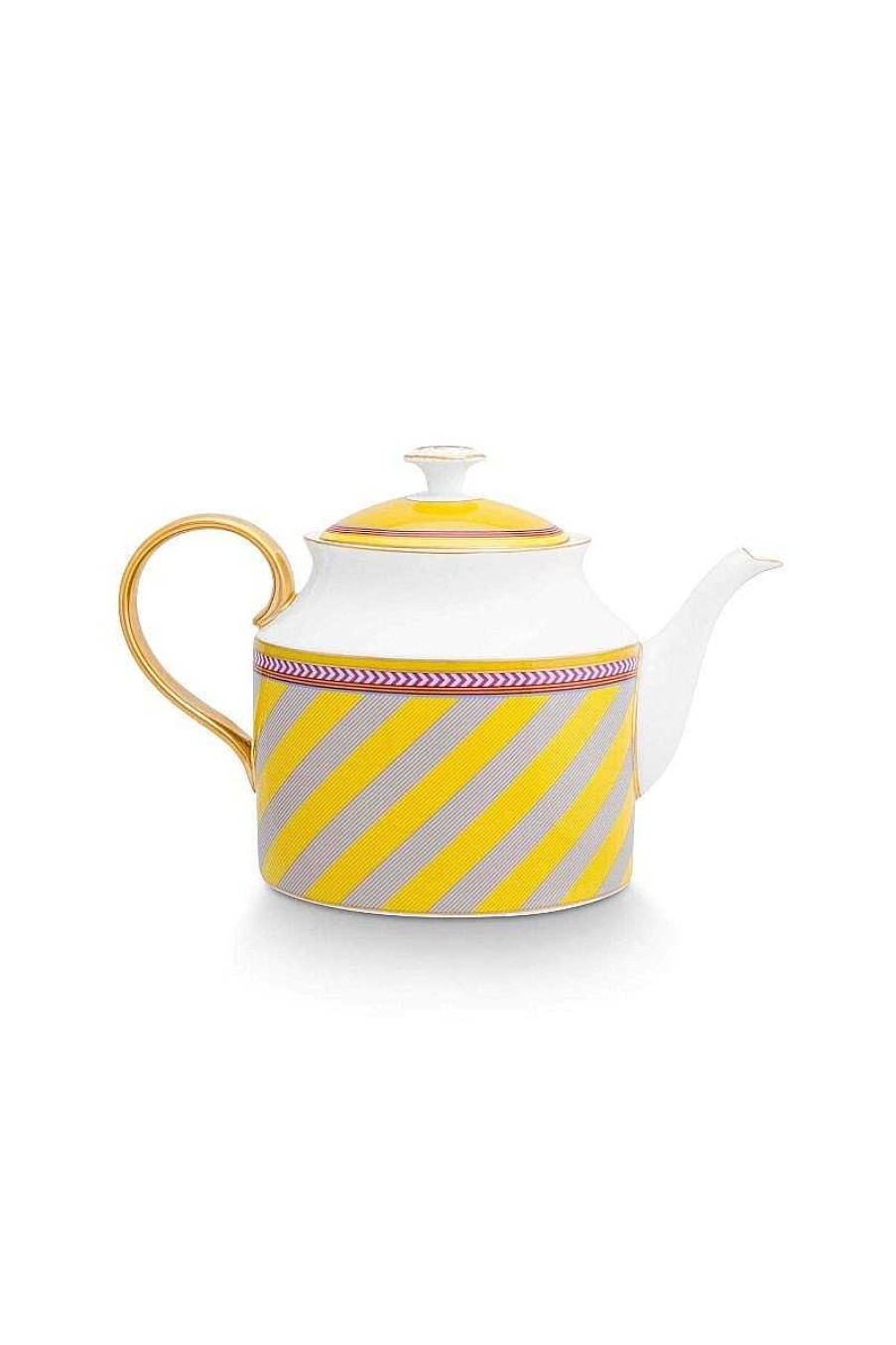 Pip Studio Pip Chique Stripes Theiere De Grande Taille Jaune Nouveau Art De La Table