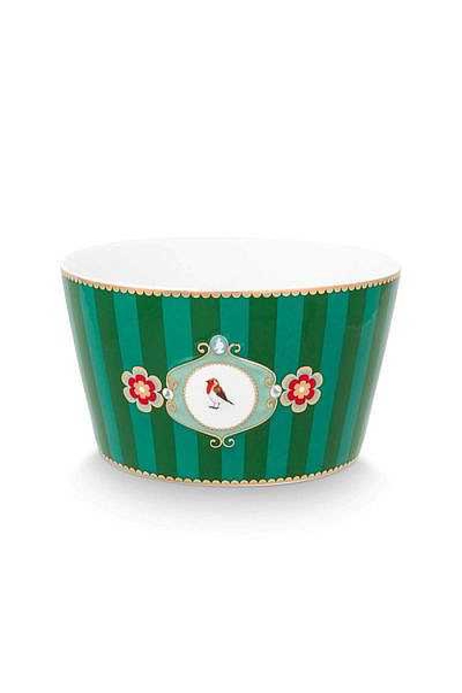 Pip Studio Love Birds Bol Rayures Vert 15Cm Nouveau Art De La Table