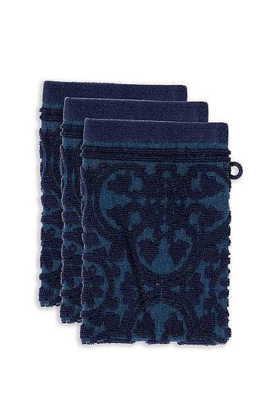 Pip Studio Lot De 3 Gants De Toilette Tile De Pip Bleu Fonce 16X22Cm Gants De Toilette