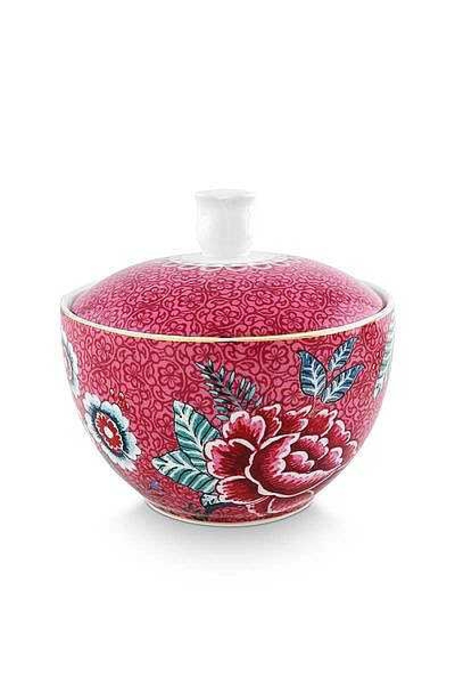 Pip Studio Flower Festival Sugar Bowl Dark Pink Tous Collections