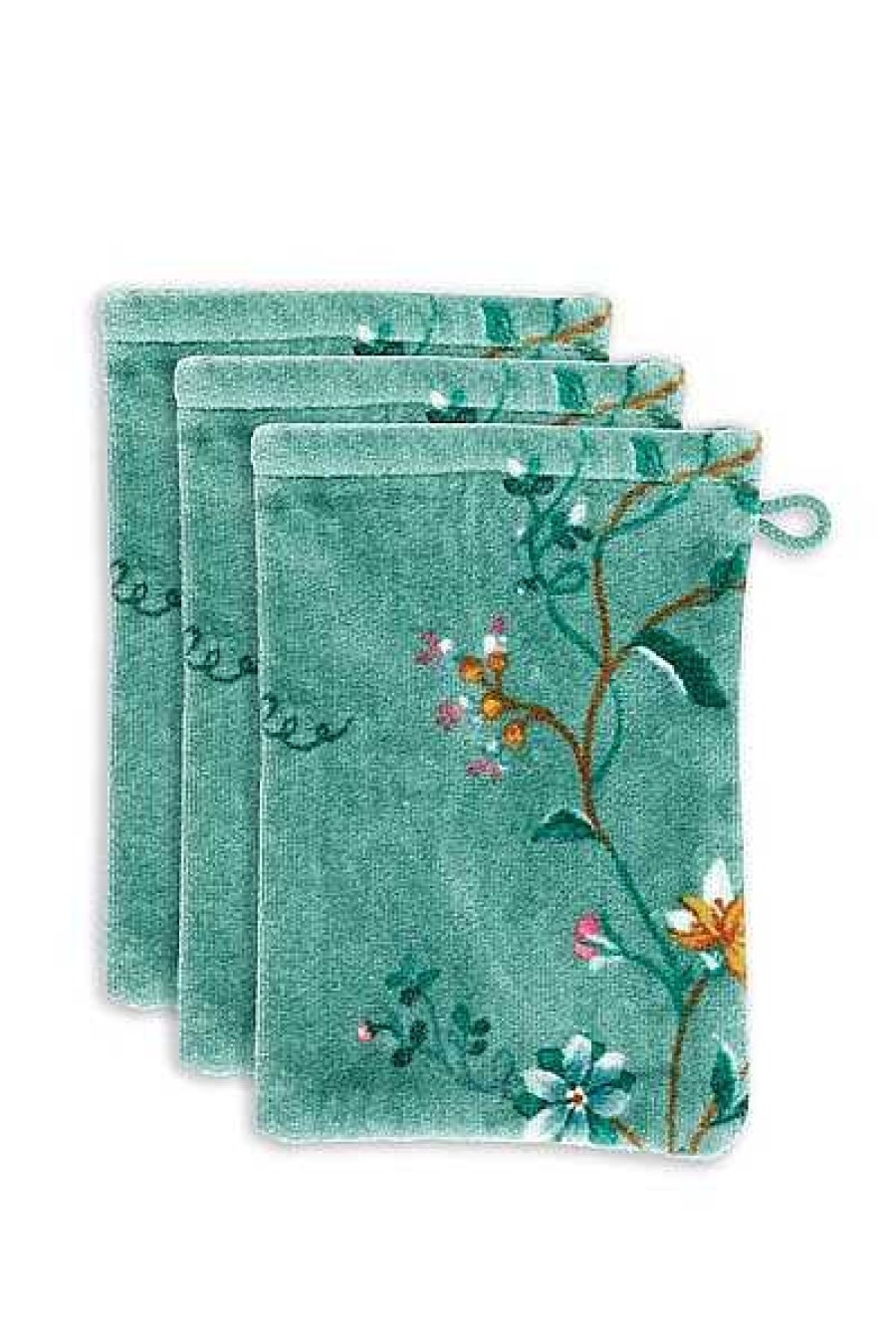 Pip Studio Lot De 3 Gants De Toilette Les Fleurs Vert 16X22 Cm Gants De Toilette