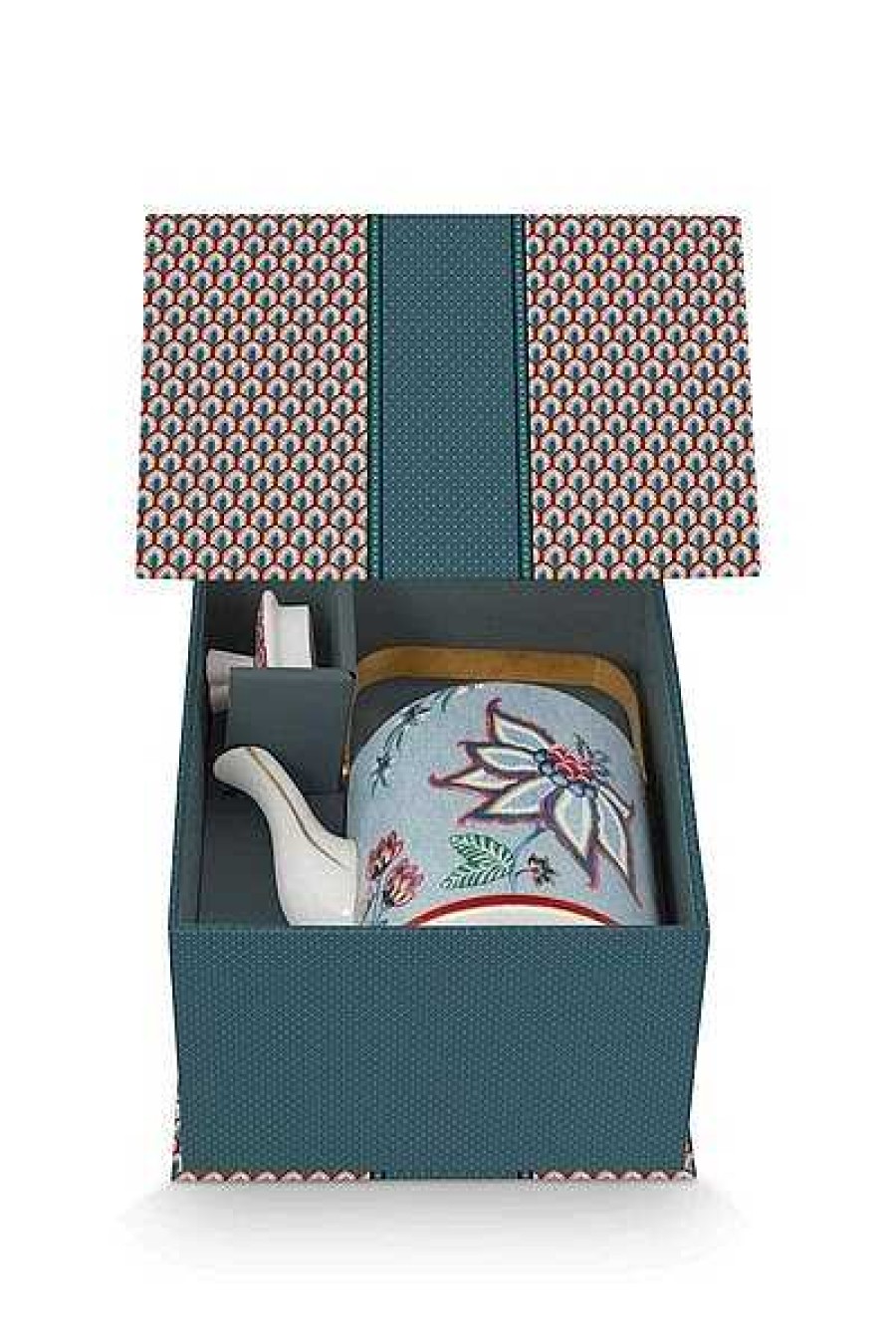 Pip Studio Theiere Moyenne Oriental Flower Festival Bleu Tous Collections