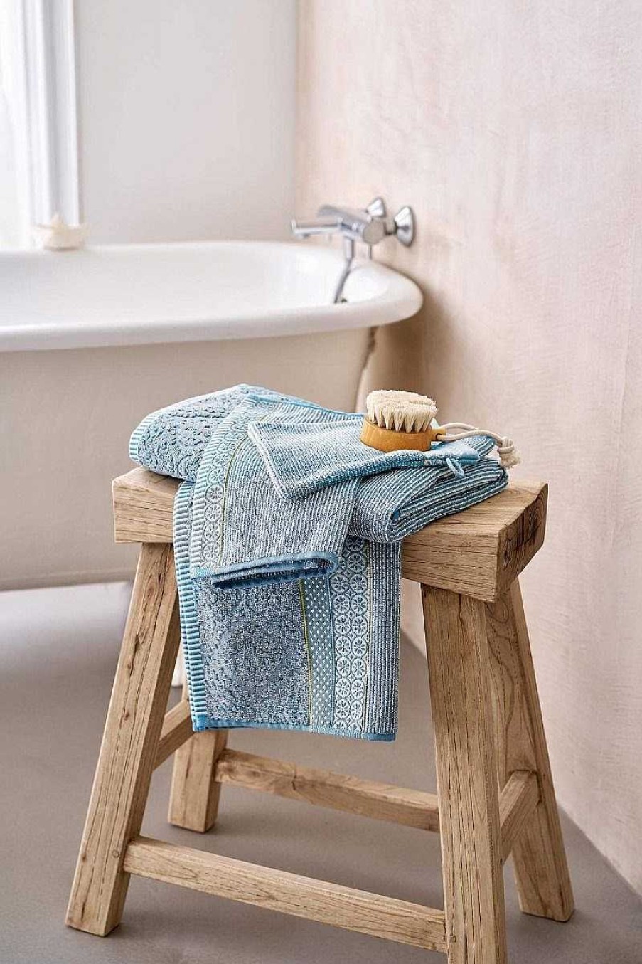 Pip Studio Lot De 3 Gants De Toilette Soft Zellige Bleu/Gris 16X22Cm Nouveau Linge De Bain