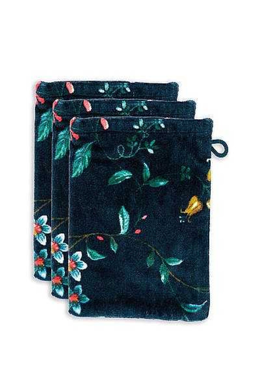 Pip Studio Lot De 3 Gants De Toilette Les Fleurs Bleu Fonce 16X22 Cm Gants De Toilette