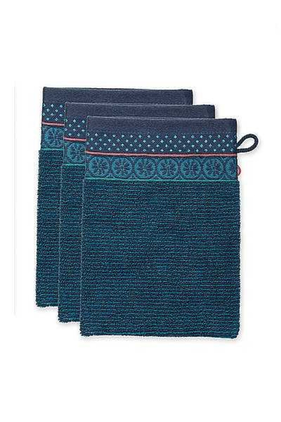 Pip Studio Lot De 3 Gants De Toilette Soft Zellige En Coloris Bleu Fonce 16 X 22 Cm Gants De Toilette