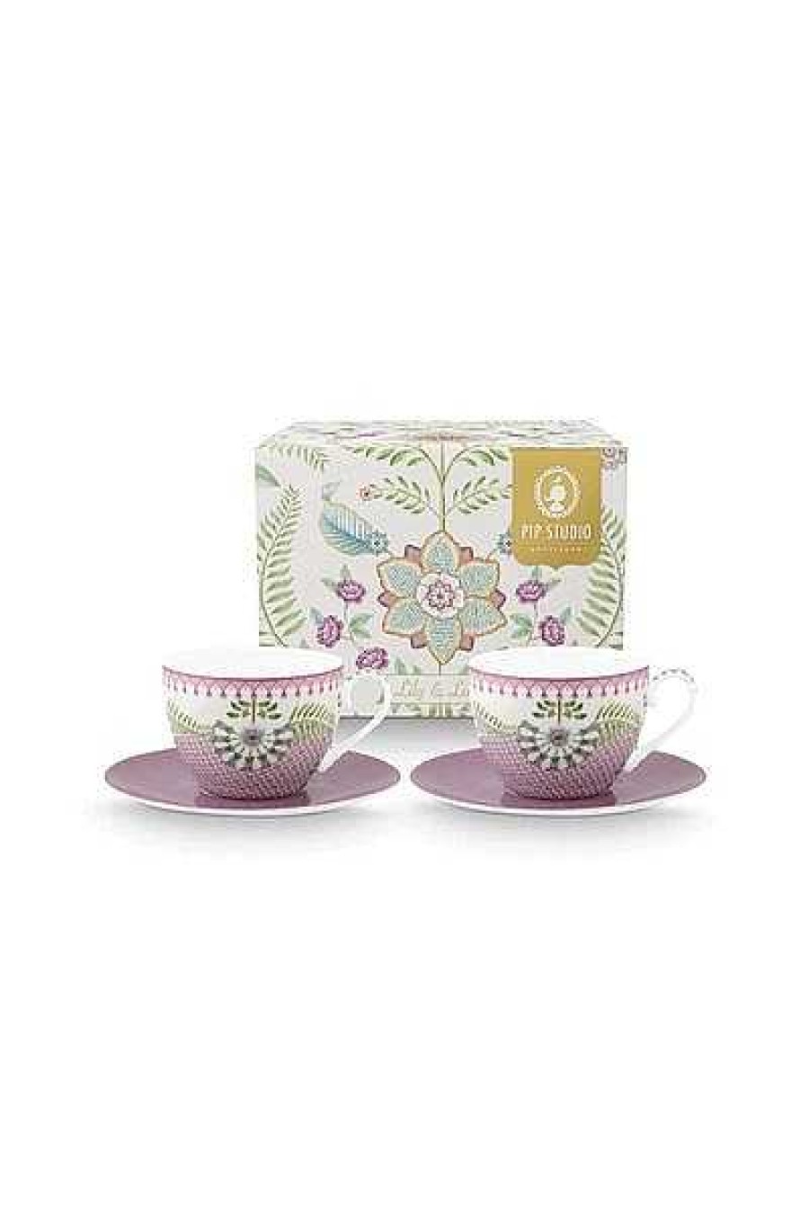 Pip Studio Lily & Lotus Lot De 2 Tasses Et Soucoupes A Cappuccino Lilas Nouveau Art De La Table