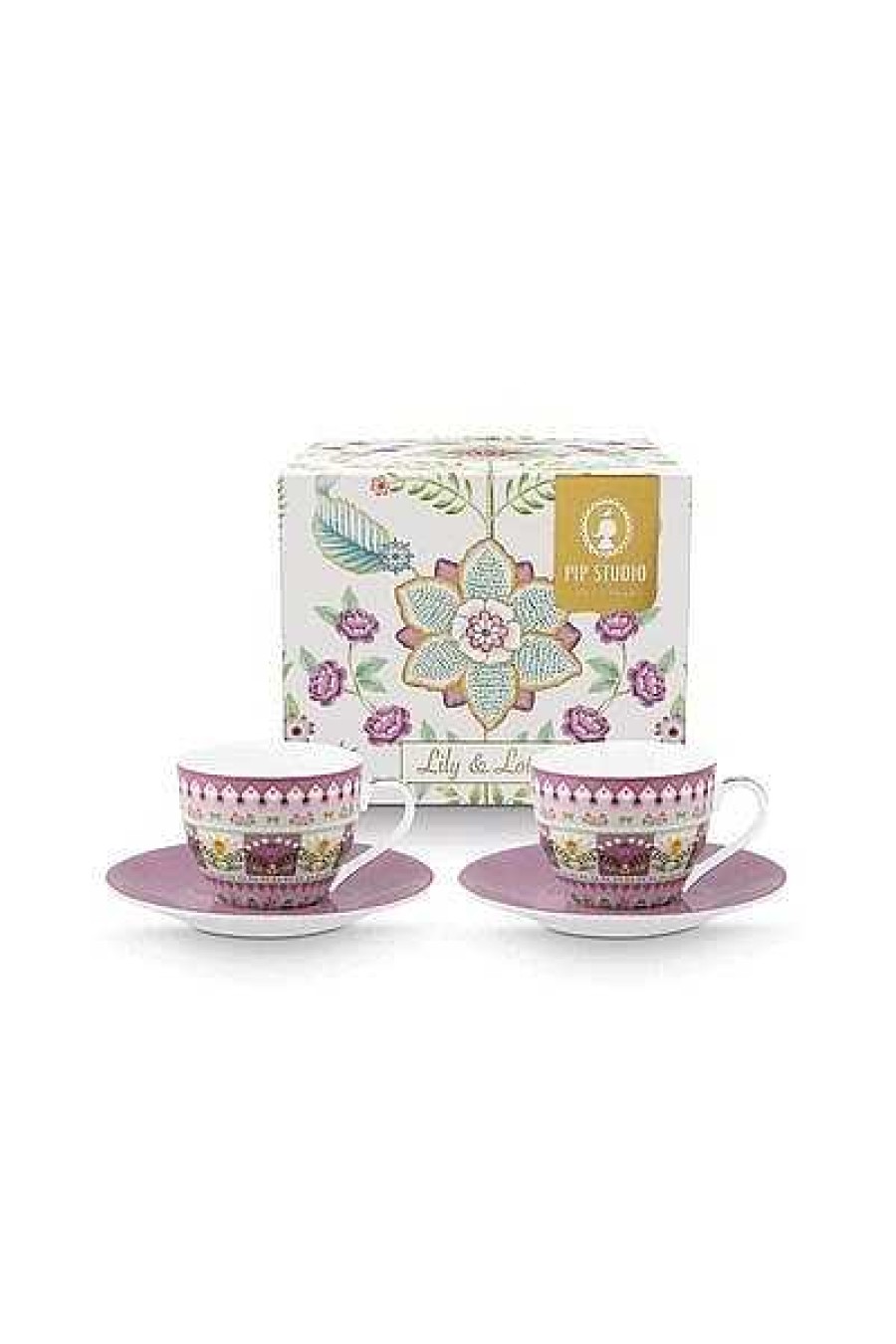 Pip Studio Lily & Lotus Lot De 2 Tasses Et Soucoupes A Expresso Lilas Nouveau Art De La Table