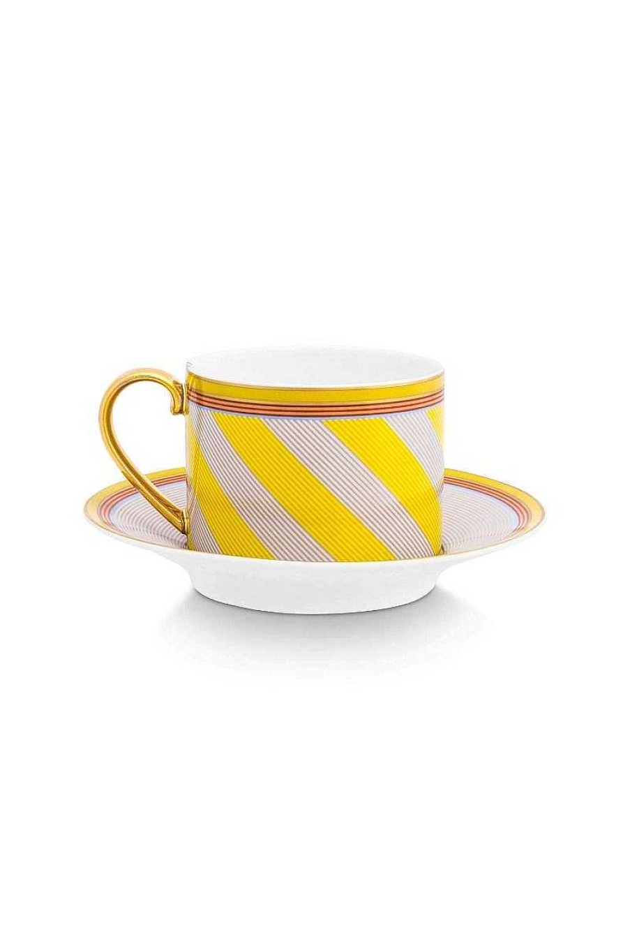 Pip Studio Pip Chique Stripes Tasse Et Soucoupe A Cappuccino Jaune Nouveau Art De La Table