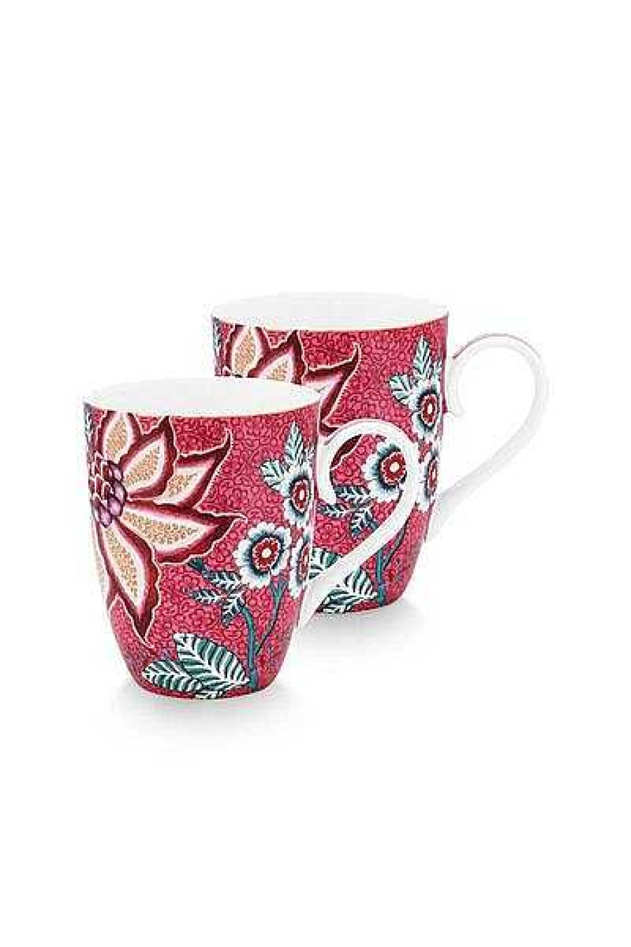 Pip Studio Lot De 2 Tasses De Grande Taille Flower Festival Rose Fonce Tous Collections