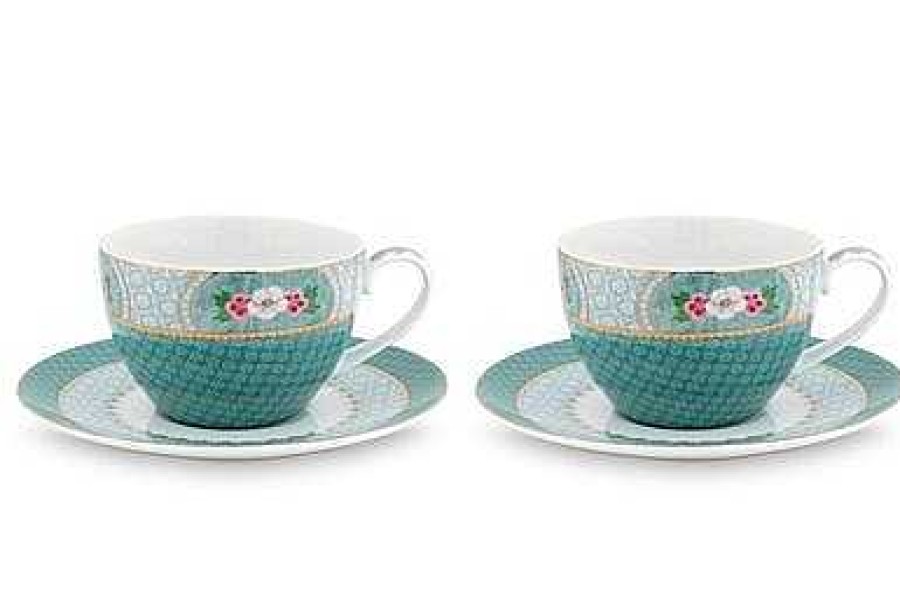 Pip Studio Lot De 2 Tasses Et Soucoupes A Cappuccino Blushing Birds En Coloris Bleu Tous Collections