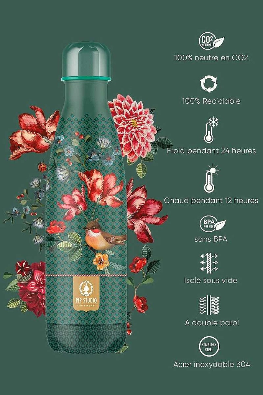 Pip Studio Winter Wonderland Bouteille Isotherme Vert 500Ml Tous Collections