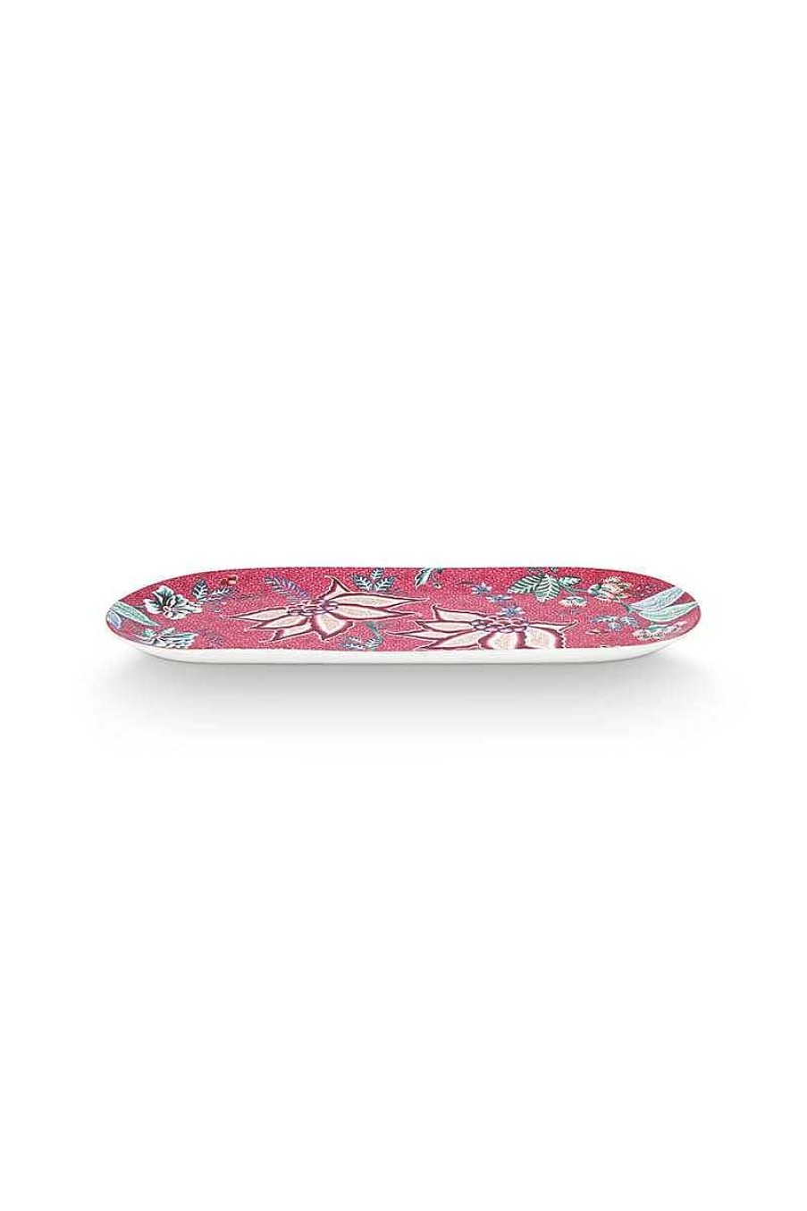 Pip Studio Plateau A Gateaux Rectangulaire Flower Festival Rose Fonce Tous Collections