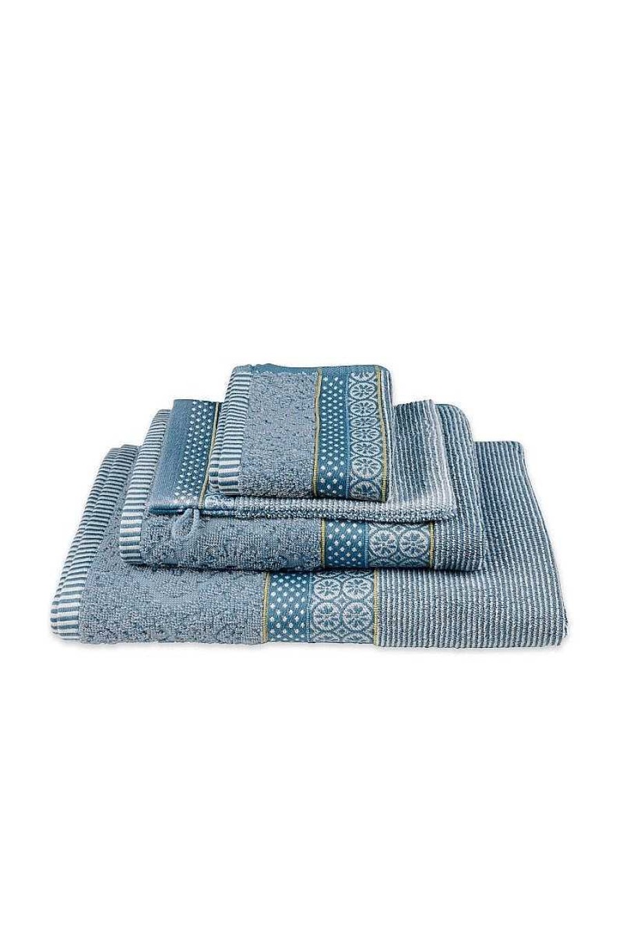 Pip Studio Lot De 3 Serviettes Invite Soft Zellige Bleu/Gris 30X50Cm Nouveau Linge De Bain